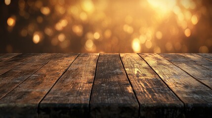 Poster - 3D Rendering of an Aged Wooden Table with a Blurred Background