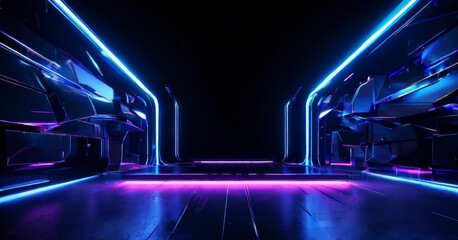 Poster - room with neon lights and black background