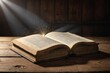 © ThomasLENNE - Old magic book on wooden table with light rays coming out form the inside