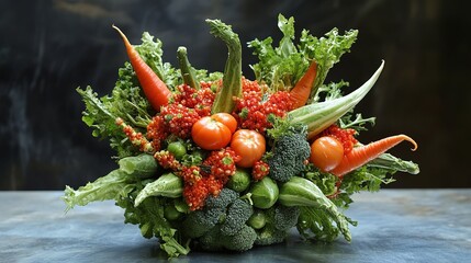 photo of a bouquet shape creation made out garden vegetables