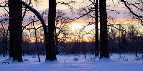 Wall Mural - sunrise in the winter forest