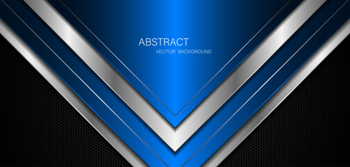 Wall Mural - Abstract blue and silver polygons on dark steel mesh background. with free space for design. modern technology innovation concept background