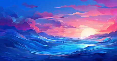 Wall Mural - painting sunset over the ocean