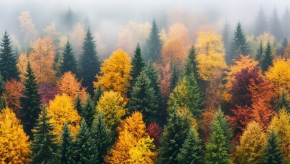 Wall Mural - This painting shows autumn's serene beauty, accompanied by mystical fog rising in Germany's Black Forest.