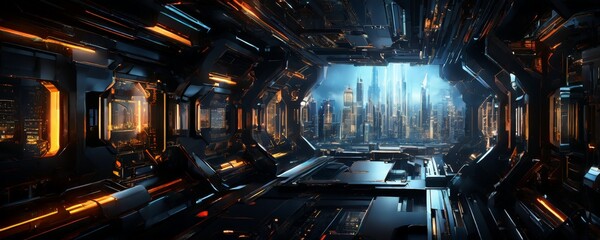 Poster - futuristic city with looking building