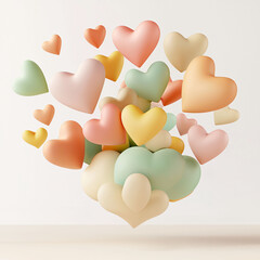 Poster - Colorful floating hearts create joyful and playful atmosphere, perfect for social media posts or romantic themes.