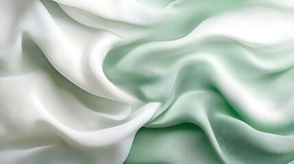 Abstract image of a white and green fabric with a subtle texture, creating a wavy, flowing pattern.