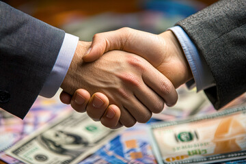 Poster - Two men shaking hands over a pile of money