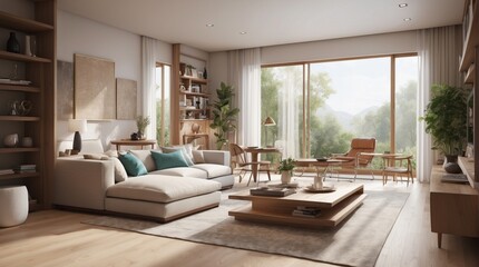 Wall Mural - Minimalist beige interior, living room