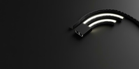 Wall Mural - Black cable with glowing light forming a wifi symbol.