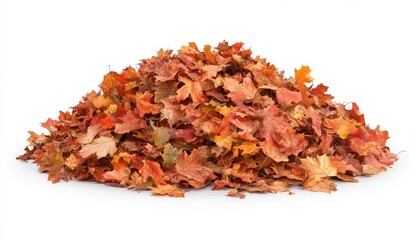 Wall Mural - Isolated pile of autumn colored leaves. A heap of different maple dry leaves. Red and colorful foliage colors in autumn.