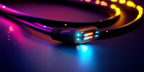 Wall Mural - A glowing cable connector with colorful lights.