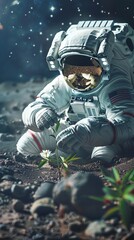 Astronaut Planting a Flower on the Moon   Space Exploration  New Life  Future