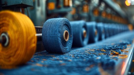 Sticker - A machine is spinning yarn in a factory