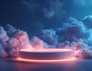 Wall Mural - round white podium surrounded by clouds