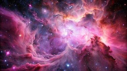 pink space nebula clouds among star pigs