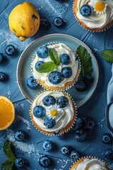 Cupcake with blueberry fruit closeup view