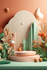 Wall Mural - green and orange background with white arch plant