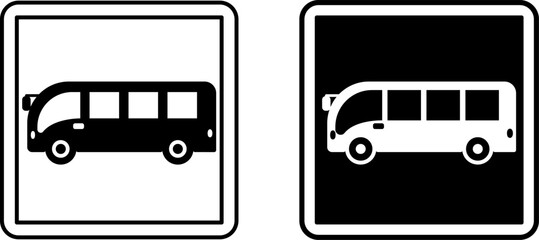 Wall Mural - Bus Stop Signs. Square Road Sign. Black and White Vector Icons