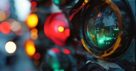 Wall Mural - traffic light with reflection person