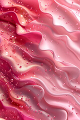 Sticker - Abstract Pink Fluid Fabric Waves with Water Droplets in Soft Lighting