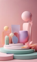 Wall Mural - pink and blue sculpture with background