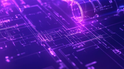 Poster - Abstract Digital Circuitry - Neon Purple Lines and Shapes