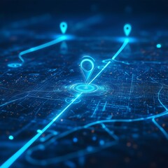 abstract city map with blue location pins glowing lines holographic technology concept