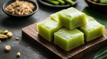 Healthy Green Superfood Snack Cubes on Wooden Board