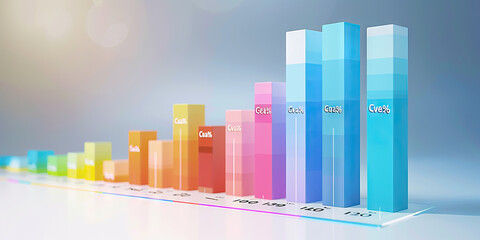 Business expenses bar chart, showing cost categories in different colors and their relative percentages, against a blue and white gradient backdrop.