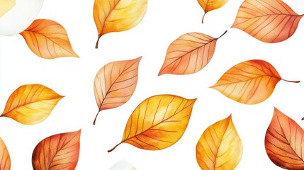 Wall Mural - A beautiful watercolor collection of autumn leaves wall art that is suitable for interior decoration, posters, covers or banners.