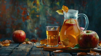 Fresh apple juice cider in glass with apple fruit