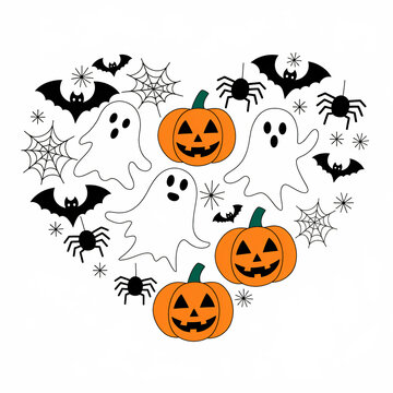 Happy Halloween banner. Halloween pumpkins and bats. Vector illustration.