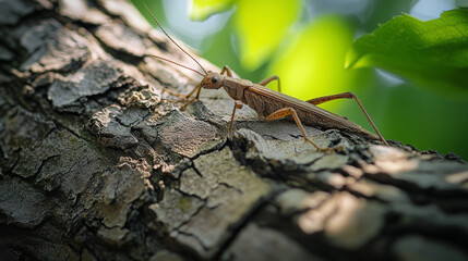 Wall Mural - Stick Insect on Tree Bark - Close-Up Macro Photography