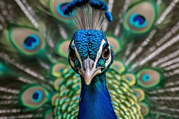 Wall Mural - Close-up Portrait of a Peacock with Vibrant Feathers