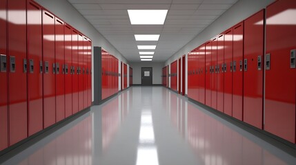 Wall Mural - Empty School Hallway with Lockers and Copyspace A clean, empty school hallway lined with lockers 