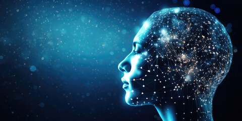 Aufkleber - Artificial intelligence concept with a human head made of connecting lines and dots representing the neural network, symbolizing the future of ai