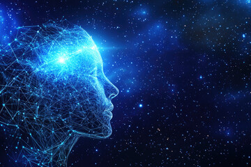 Aufkleber - Artificial intelligence concept with a human head made of connecting lines and dots representing the neural network, symbolizing the future of ai