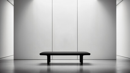 Black chair in the interior of a room with a white wall