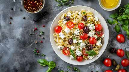 flat lay of a pasta salad