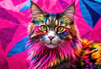 vibrant cat illustrations surrounded colorful backgrounds featuring dynamic patterns bright hues, drawing, art, design, animal, portrait, sketch, graphic