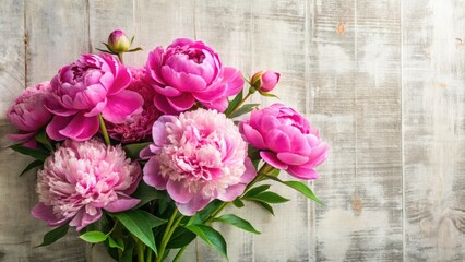 Wall Mural - vibrant pink peony blooms against a soft, whitewashed canvas background with subtle texture, adding 
