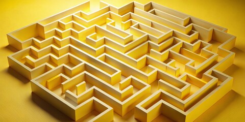 Wall Mural - The Golden Labyrinth A 3D Rendering of a Complex Maze, Yellow and White, Abstract Art, maze, labyrinth, 3d render