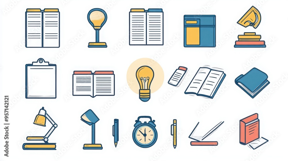 Study Habits thin line icon set. Containing planner, study schedule ...