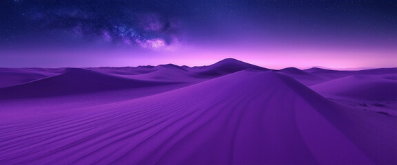 Poster - purple Sand Dunes Against the Night Sky in the Tranquil Desert Landscape