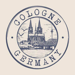 Poster - Cologne, Germany Stamp City Postmark. Silhouette Postal Passport. Round Vector Icon. Vintage Postage Design.	