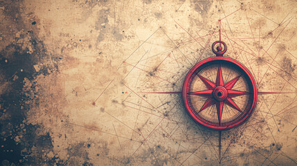 a red compass is on a paper with a blurry background