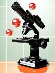 Poster - Male Scientist Conducts Research with Floating Microscope and Molecular Model in High-Tech Lab on National STEM Day, Midday, Dynamic Mood, Professional Attire