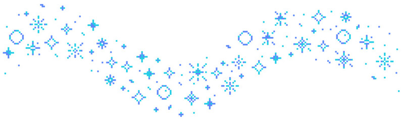 Wall Mural - pixel snow retro 8 bit sparkle wavy border seamless frame. shiny game pixel art effect set. firework