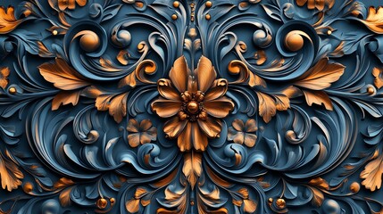 Poster - A beautiful and intricate design of gold and blue floral patterns. The rich colors and textures create a luxurious and elegant look.